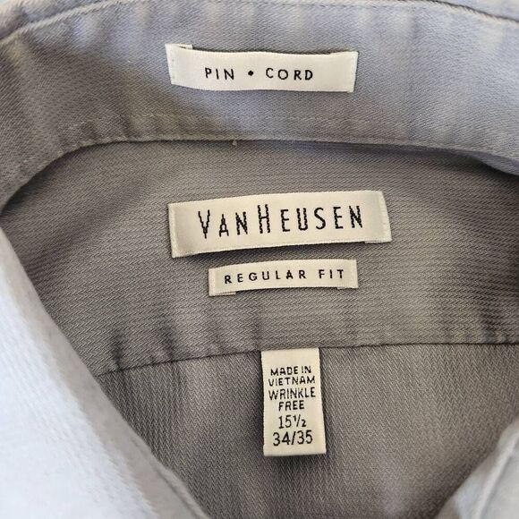 Van Heusen pin cord grey formal button up shirt mens 34/35 regular fit 15.5 - Picture 5 of 5